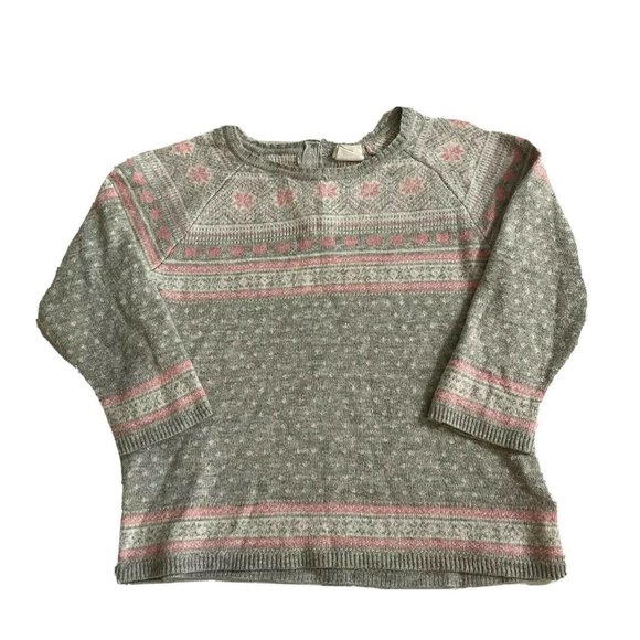 H&M Kids Girl's Sweater Pink Gray Pink Crew Neck Buttons Long Sleeves 24M - Picture 1 of 11